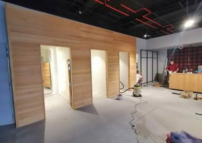 wide view of new wall and doors